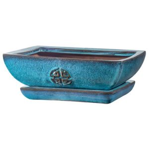 Maceta Bonsai Rectangular 32 cm. Azul Capri diámetro 32x22 x